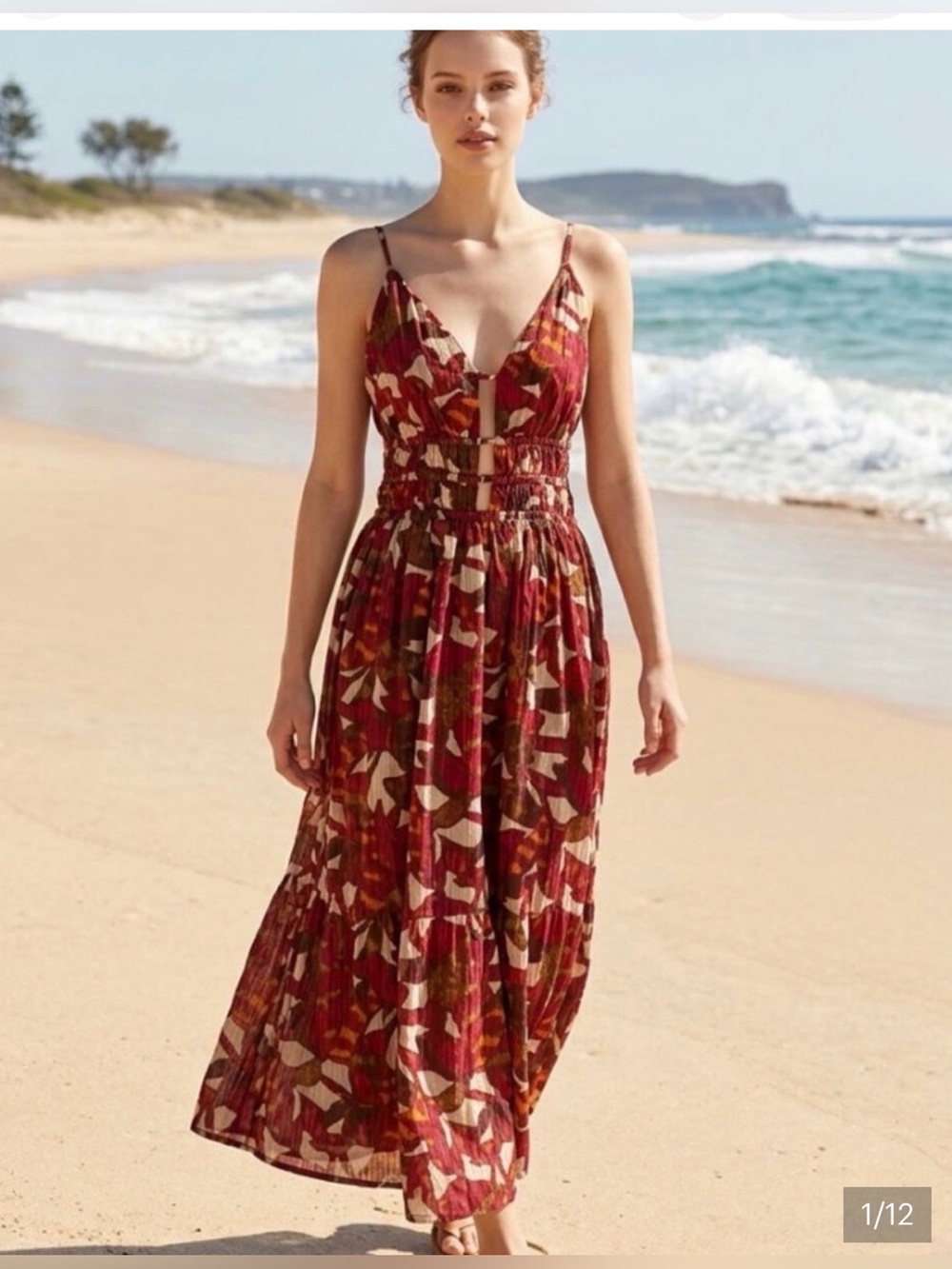 Caroline Constas Rust Floral Cutout Maxi Dress